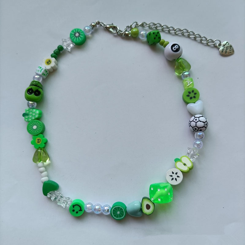 Kpop Goth Harajuku Fruit Smiley Beaded Necklace  Pearl Jewelry Choker hip-hop Multicolor Trendy Clay Fruit  y2k jewelry
