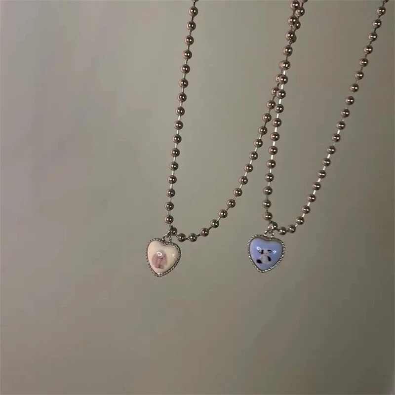 Kpop Y2k Pink Pin Bead Choker Necklace For Women Egirl Trend