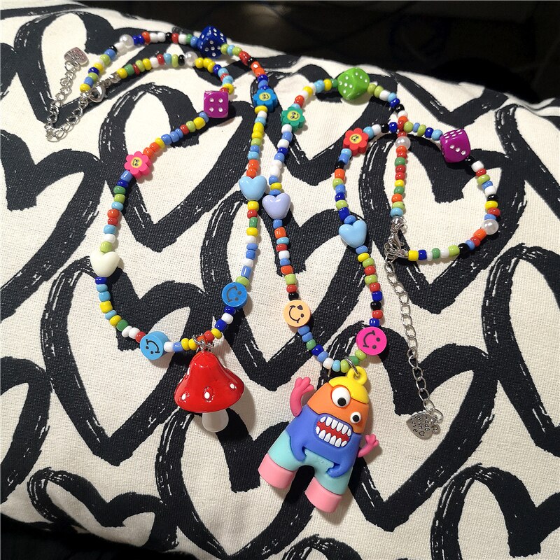 Kpop Harajuku Punk Goth Beads EMO Dice Rainbow Smiley