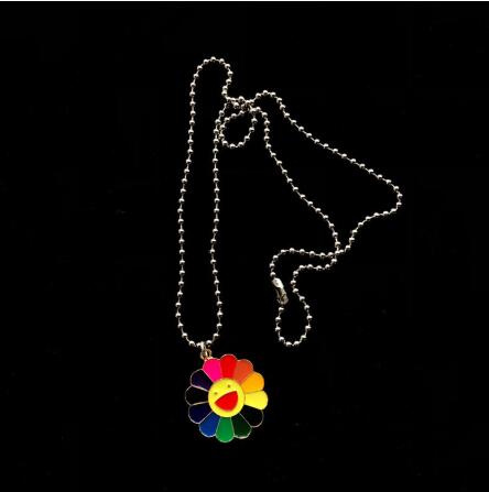 Kpop Harajuku Sun Flower Sunflower Colorful Petals Smiley Can Be Rotated Pendant Necklace igirl e boy girl aesthetic jewelry