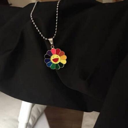 Kpop Harajuku Sun Flower Sunflower Colorful Petals Smiley Can Be Rotated Pendant Necklace igirl e boy girl aesthetic jewelry