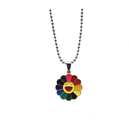 Kpop Harajuku Sun Flower Sunflower Colorful Petals Smiley Can Be Rotated Pendant Necklace igirl e boy girl aesthetic jewelry