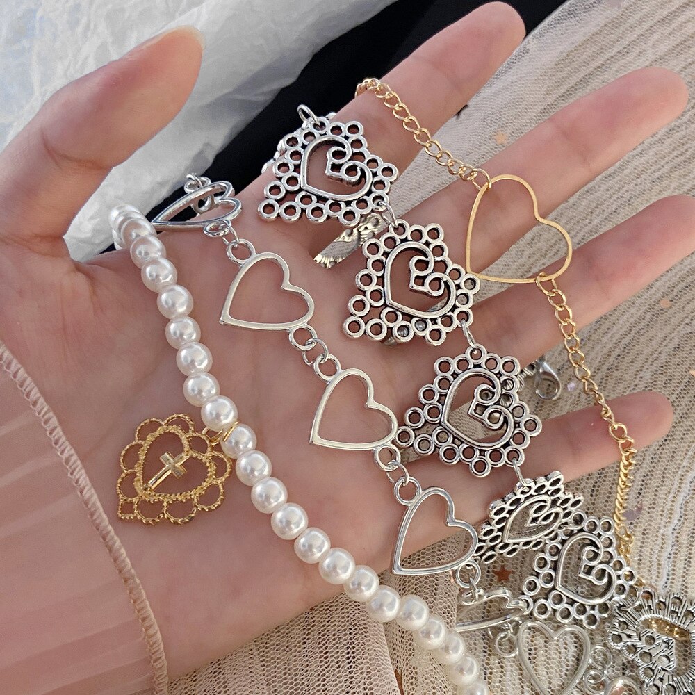 Kpop Heart Chain Choker Necklace For Women collar Goth Necklaces Aesthetic Jewellery Christmas Party Girl halloween Chocker