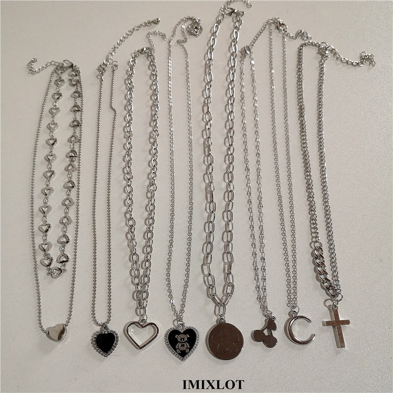 Kpop Heart Pendant Necklace Metal Alloy Two Layer Metal Chain Necklace For Women Lady Celebration Gifts 2022 streetwear Jewelry