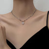 Kpop Hollow Chain Heart Pendant Necklaces for Women Crystal Heart Charm Choker Simple Korean Necklaces Female Jewelry