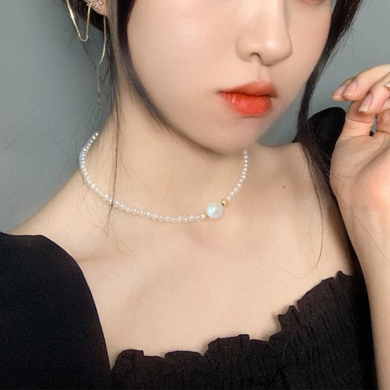 Kpop Pearl Choker Necklaces For Women Neck Chain Flower Pendant Beads Chain Boho Jewelry Decoration 2021 Collar for girl Chocker