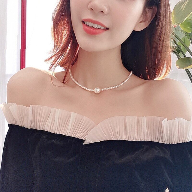 Kpop Pearl Choker Necklaces For Women Neck Chain Flower Pendant Beads Chain Boho Jewelry Decoration 2021 Collar for girl Chocker