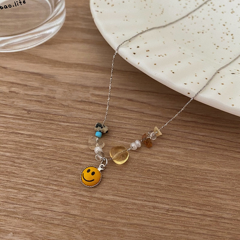 Kpop Smile Chokers Necklaces Multicolor Beading Necklaces for Women Girls Funny Boho Accessories