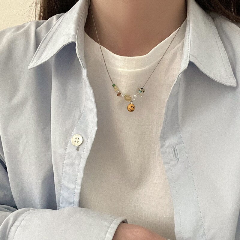 Kpop Smile Chokers Necklaces Multicolor Beading Necklaces for Women Girls Funny Boho Accessories