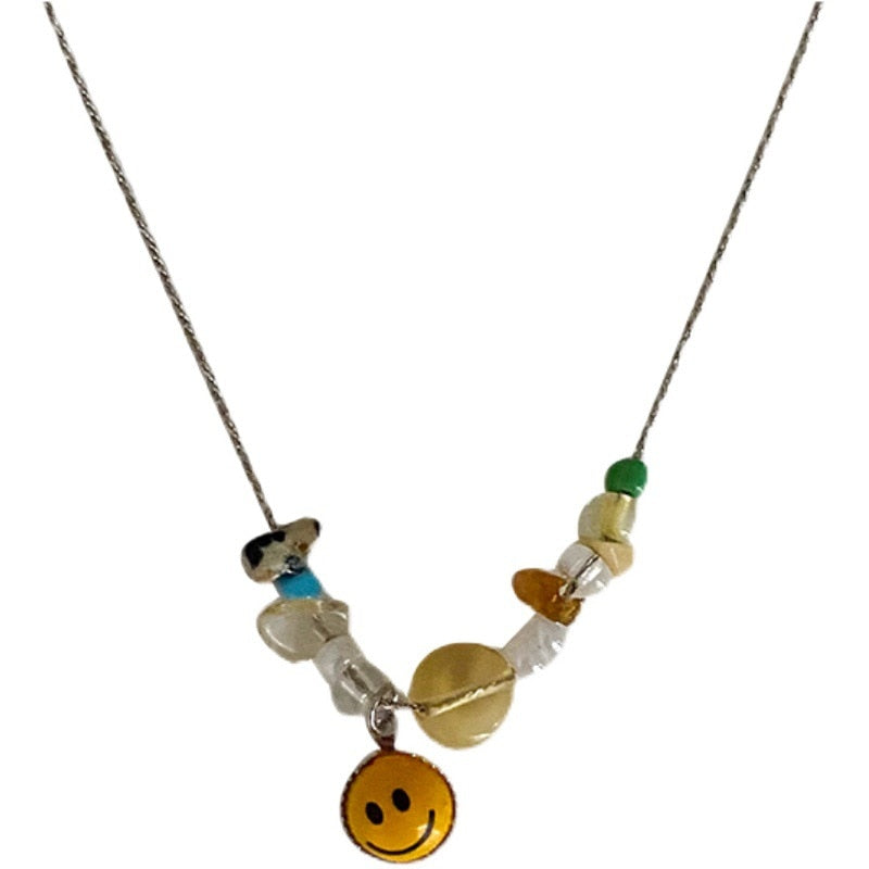 Kpop Smile Chokers Necklaces Multicolor Beading Necklaces for Women Girls Funny Boho Accessories