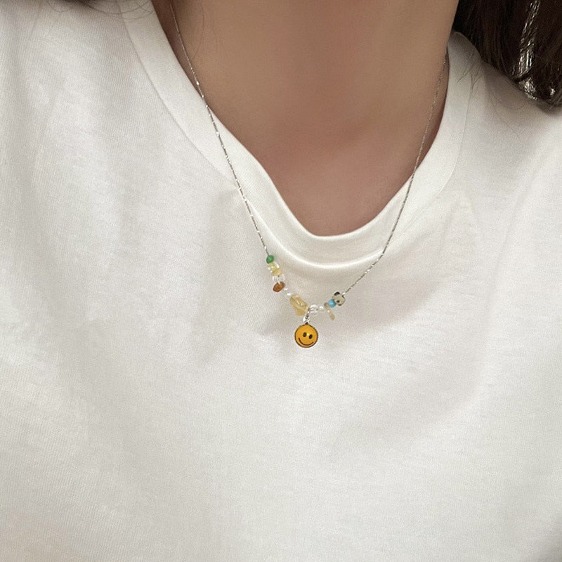 Kpop Smile Chokers Necklaces Multicolor Beading Necklaces for Women Girls Funny Boho Accessories