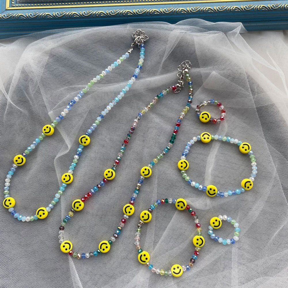 Kpop Smiley Face Choker Necklace for Women 2021 Aesthetic Cute Accessories Rainbow String Beads Jewelry Cartoon Neck Chains Gift