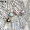 Kpop Trend Black Blue Pink Love Heart Pendant Chain Neck Necklace For Women Girl Daily Party Charm Jewelry Y2K Accessories Gift