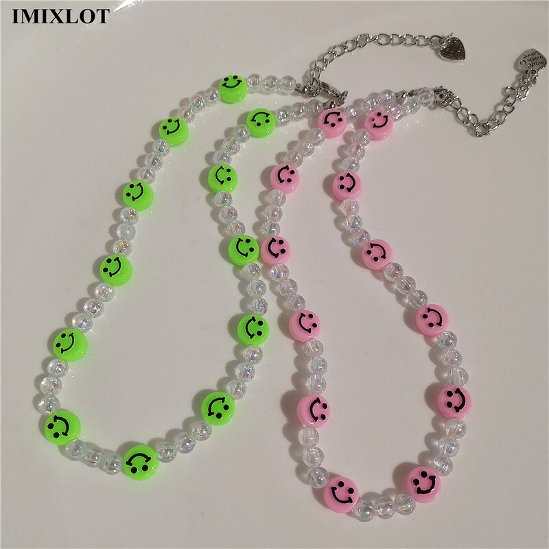 Kpop Vintage Goth Harajuku Smiley Beaded Choker Necklace For Women Egirl Hip Hop Trendy Y2k Cool Guy Jewelry Accessories Gifts