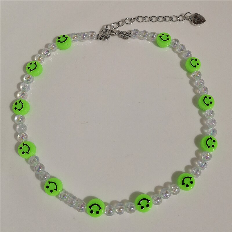 Kpop Vintage Goth Harajuku Smiley Beaded Choker Necklace For Women Egirl Hip Hop Trendy Y2k Cool Guy Jewelry Accessories Gifts