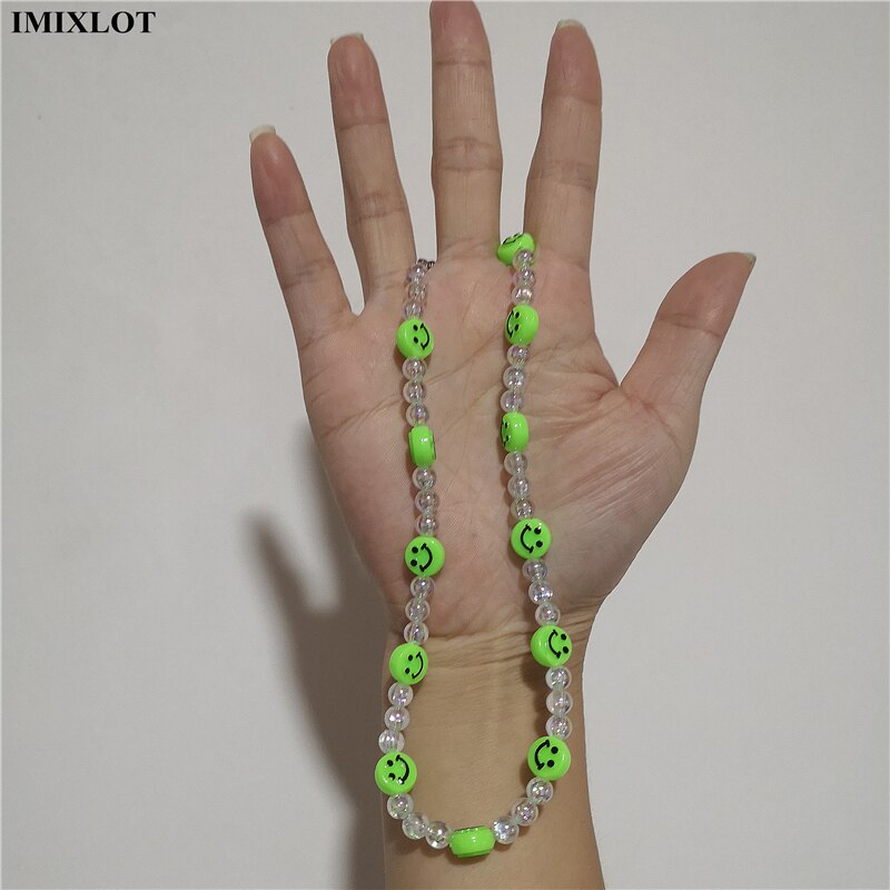 Kpop Vintage Goth Harajuku Smiley Beaded Choker Necklace For Women Egirl Hip Hop Trendy Y2k Cool Guy Jewelry Accessories Gifts