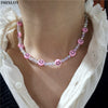 Kpop Vintage Goth Harajuku Smiley Beaded Choker Necklace For Women Egirl Hip Hop Trendy Y2k Cool Guy Jewelry Accessories Gifts