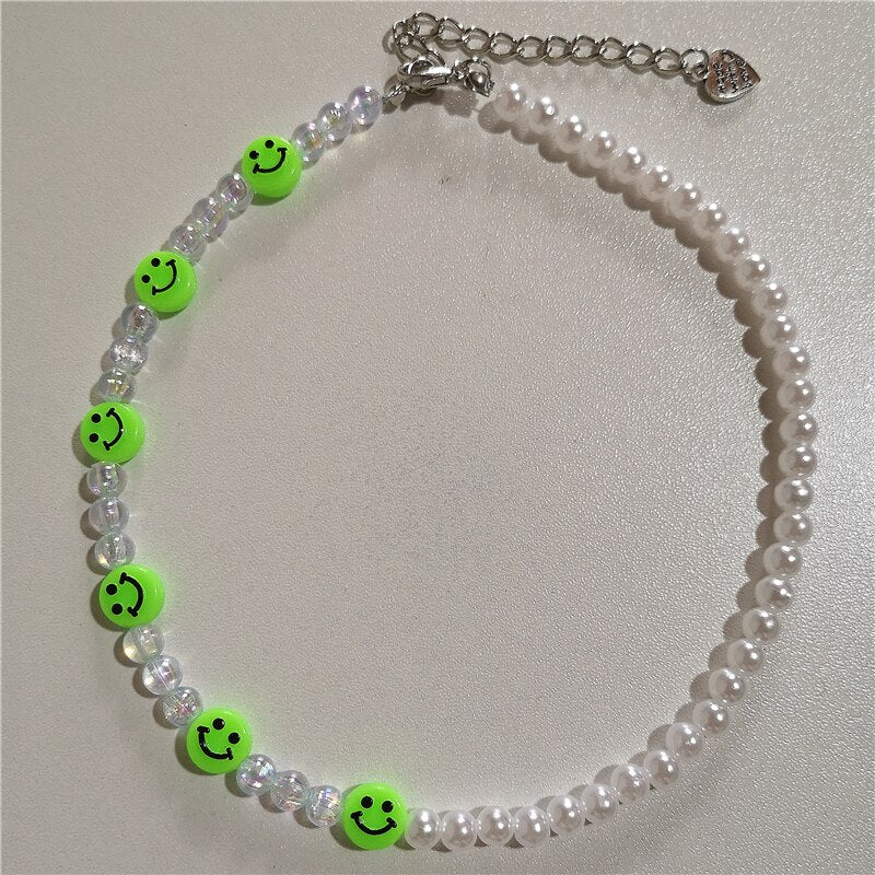 Kpop Vintage Goth Harajuku Smiley Beaded Choker Necklace For Women Egirl Hip Hop Trendy Y2k Cool Guy Jewelry Accessories Gifts