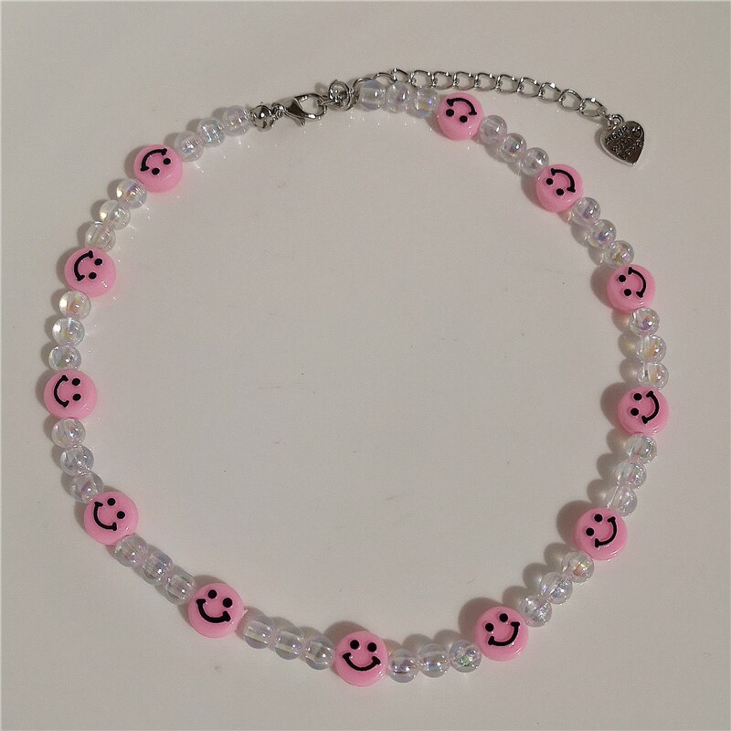 Kpop Vintage Goth Harajuku Smiley Beaded Choker Necklace For Women Egirl Hip Hop Trendy Y2k Cool Guy Jewelry Accessories Gifts