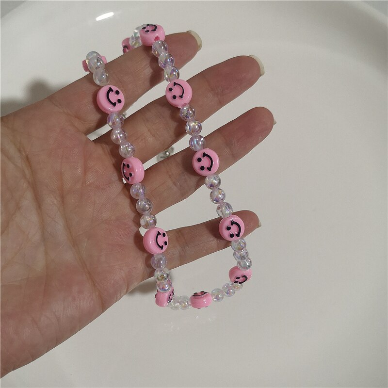 Kpop Vintage Goth Harajuku Smiley Beaded Choker Necklace For Women Egirl Hip Hop Trendy Y2k Cool Guy Jewelry Accessories Gifts