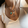 Kpop Vintage Green Heart Necklace for Women Heart Angel Pendant Clavicle Chain Necklace Y2K Cupid Pendant Necklace Party Jewelry