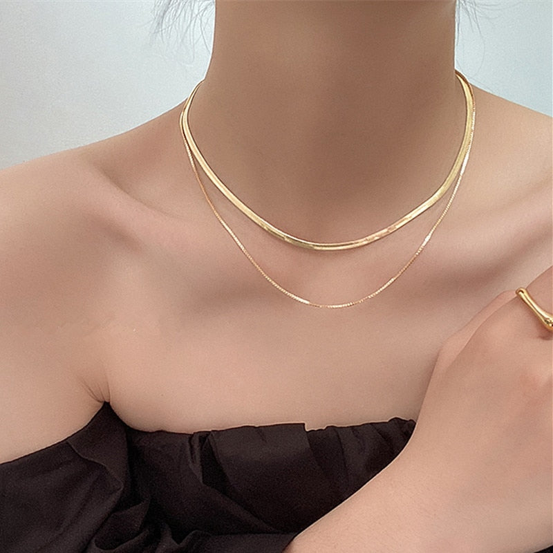 Kpop Women Neck Chain Gold Color Choker Necklace On The Neck Double Layer Pendant Jewelry 2021 Chocker Collar For Girl Checker