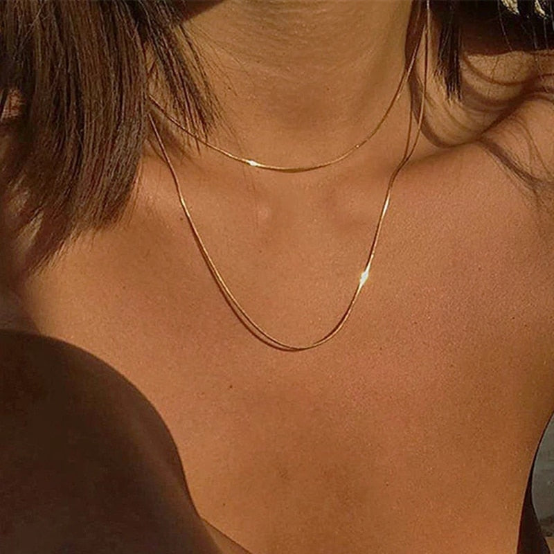 Kpop Women Neck Chain Gold Color Choker Necklace On The Neck Double Layer Pendant Jewelry 2021 Chocker Collar For Girl Checker