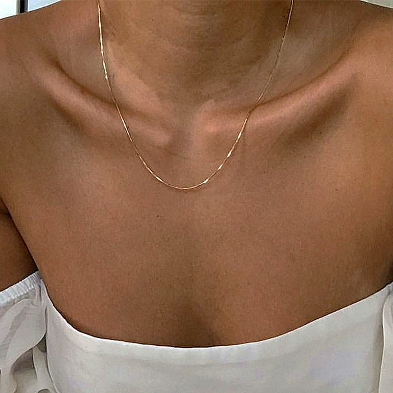 Kpop Women Neck Chain Gold Color Choker Necklaces Thin Chain On The Neck Minimalist Pendant Jewelry 2021 Chocker Collar For Girl
