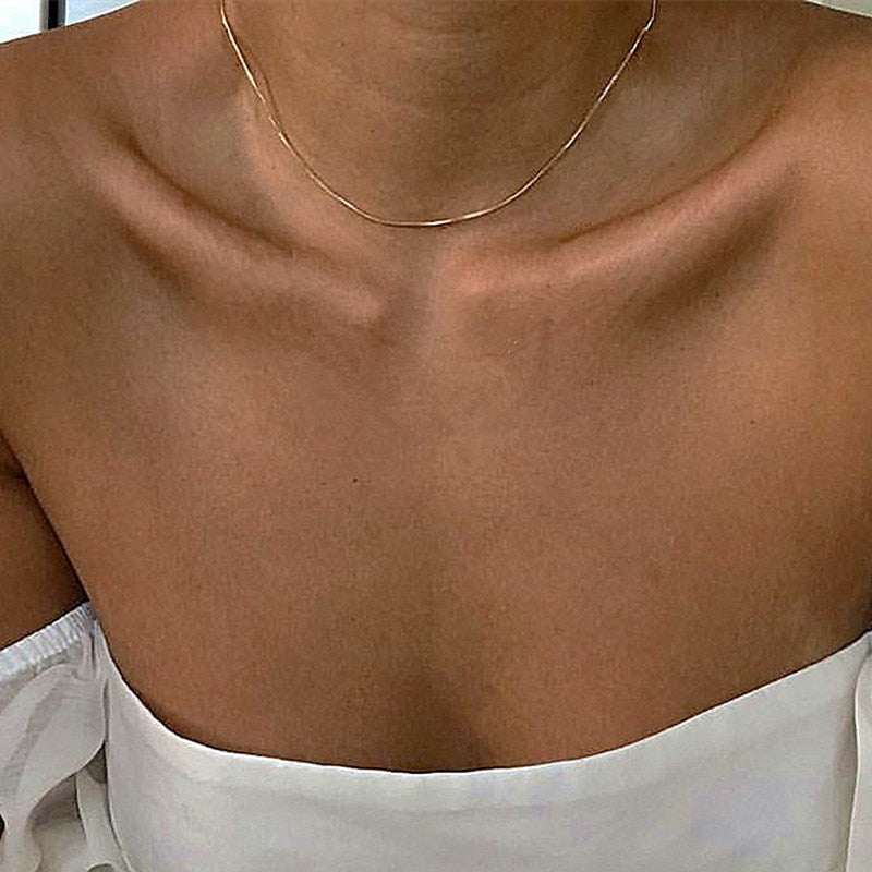 Kpop Women Neck Chain Gold Color Choker Necklaces Thin Chain On The Neck Minimalist Pendant Jewelry 2021 Chocker Collar For Girl