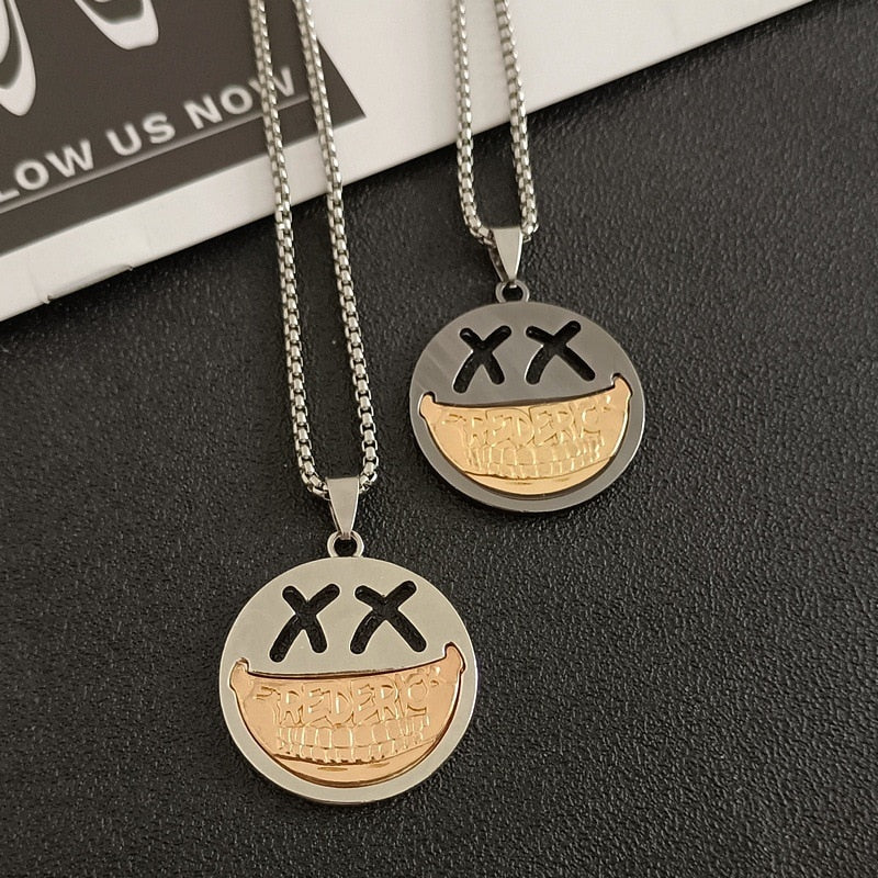 Kpop streetwear Smiley Face Necklace Goth Hip Hop Egirl Chain Smile Pendant Necklace For Women Men Girl Neck Chain Gothic Couple