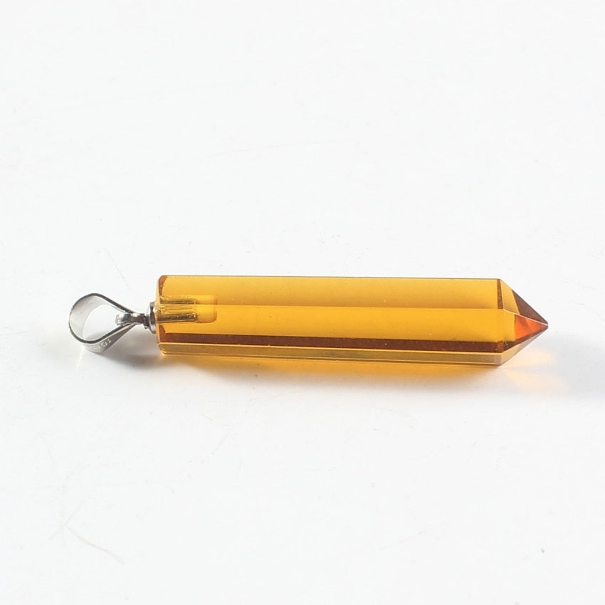 Kraft-beads Simple Style Silver Plated Hexagon Prism Pendant Yellow Citrines Necklace Link Chain Fashion Jewelry