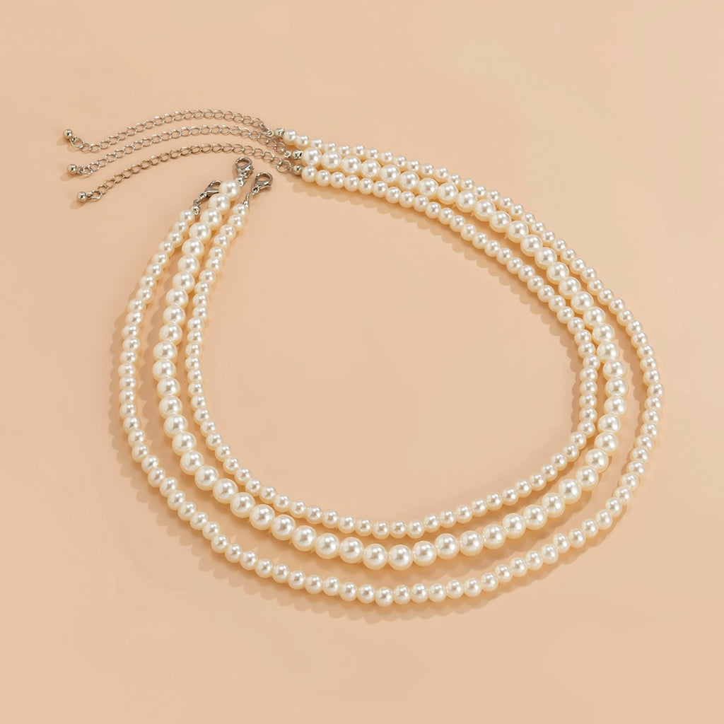 KunJoe 3pcs/set Vintage White Imitation Pearls Choker Necklace for Men Women Bohemian Big Round Pearl Wedding Neckalce Jewelry