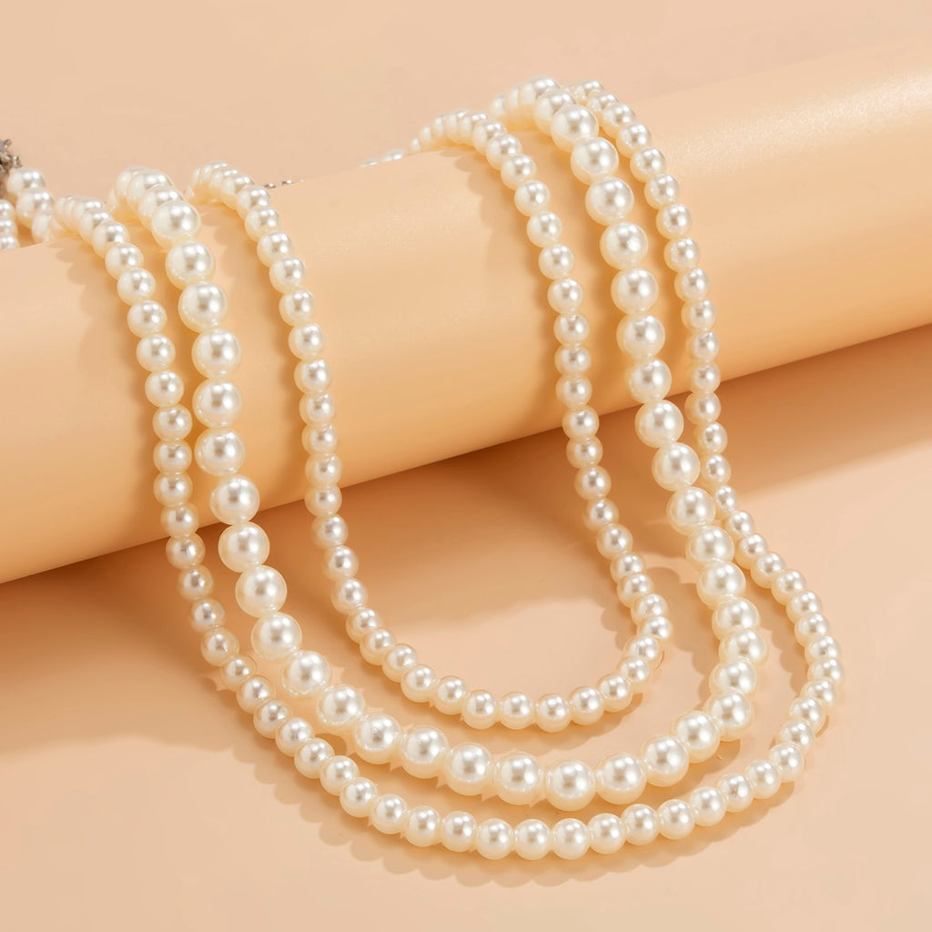 KunJoe 3pcs/set Vintage White Imitation Pearls Choker Necklace for Men Women Bohemian Big Round Pearl Wedding Neckalce Jewelry