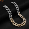 KunJoe Hip Hop Rhinestone Necklace Men Gold Color Thick Cuban Chain Punk Choker Necklace For Women Neck Collar Party Jewelry