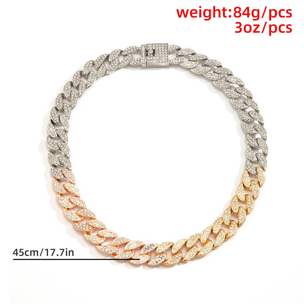 KunJoe Hip Hop Rhinestone Necklace Men Gold Color Thick Cuban Chain Punk Choker Necklace For Women Neck Collar Party Jewelry