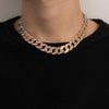 KunJoe Hip Hop Rhinestone Necklace Men Gold Color Thick Cuban Chain Punk Choker Necklace For Women Neck Collar Party Jewelry