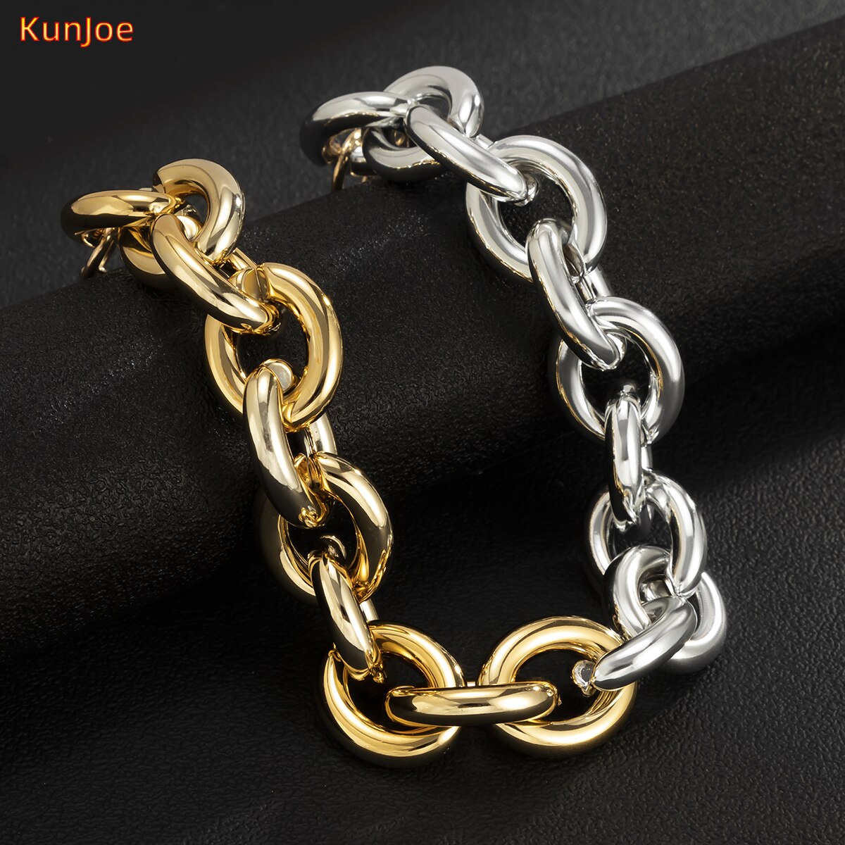 KunJoe Punk Chain Exaggerated Acrylic Choker Collar Statement Hip Hop Big Chunky Gold Color Thick Chain Necklace Women Jewelry