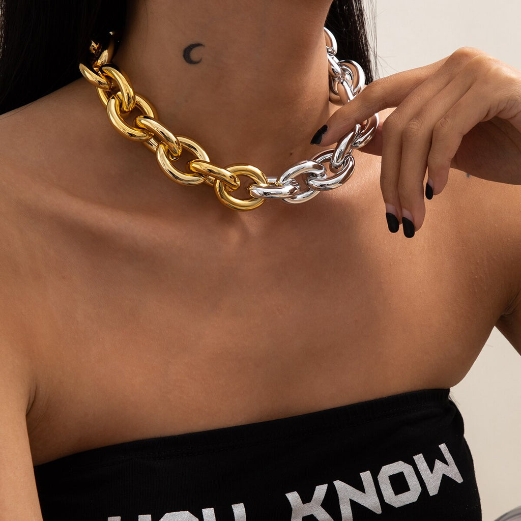 KunJoe Punk Chain Exaggerated Acrylic Choker Collar Statement Hip Hop Big Chunky Gold Color Thick Chain Necklace Women Jewelry