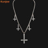 KunJoe Simple Women Cross Pendants Necklaces Gold Color Tennis Chain Crystal Clavicle Chain Choker Necklace Party Metal Jewelry