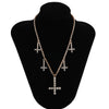KunJoe Simple Women Cross Pendants Necklaces Gold Color Tennis Chain Crystal Clavicle Chain Choker Necklace Party Metal Jewelry