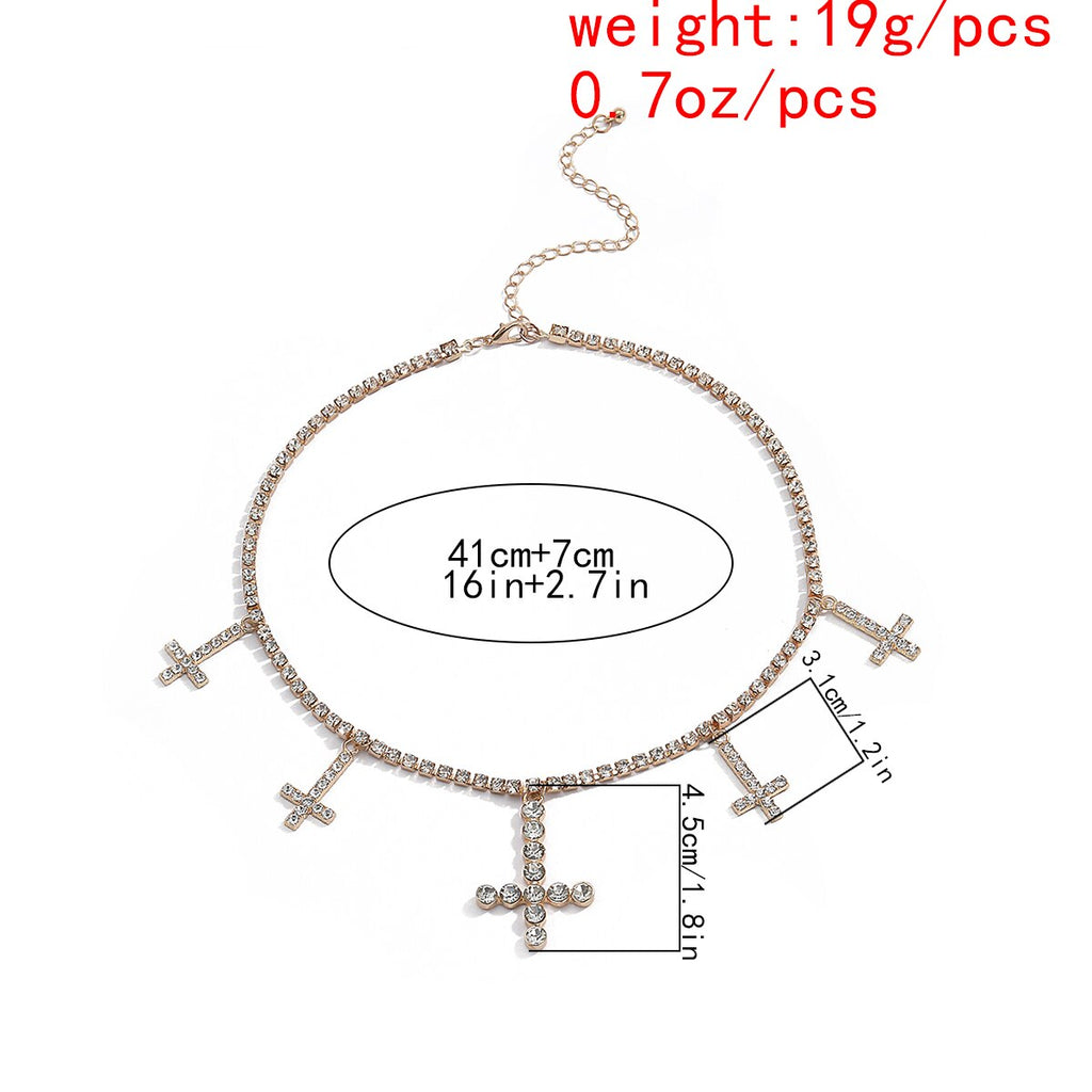 KunJoe Simple Women Cross Pendants Necklaces Gold Color Tennis Chain Crystal Clavicle Chain Choker Necklace Party Metal Jewelry