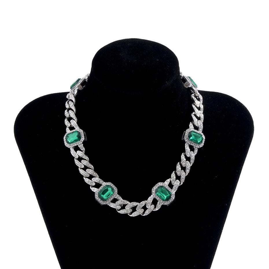 KunJoe Square Crystal Geometric Design Choker Women Vintage Punk Shiny Rhinestone Necklace Hip Hop Jewelry Chain Birthday Gift