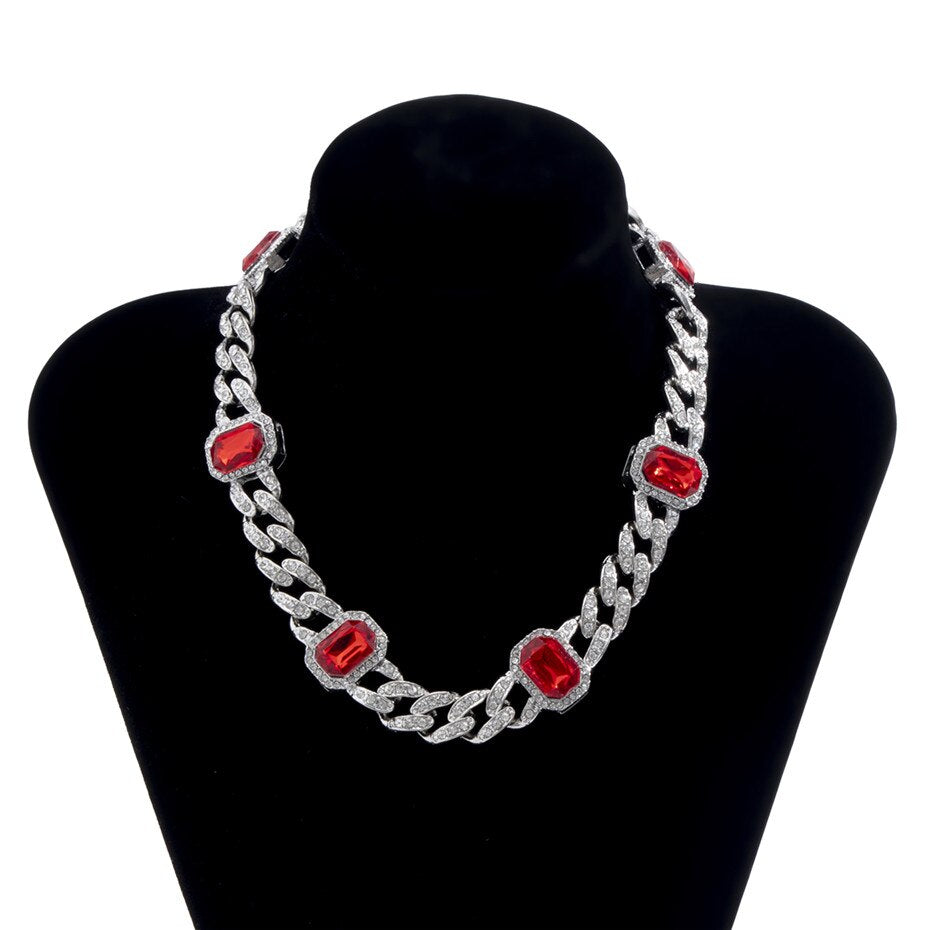 KunJoe Square Crystal Geometric Design Choker Women Vintage Punk Shiny Rhinestone Necklace Hip Hop Jewelry Chain Birthday Gift