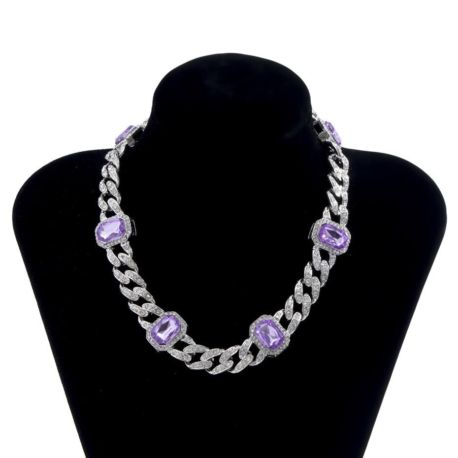 KunJoe Square Crystal Geometric Design Choker Women Vintage Punk Shiny Rhinestone Necklace Hip Hop Jewelry Chain Birthday Gift