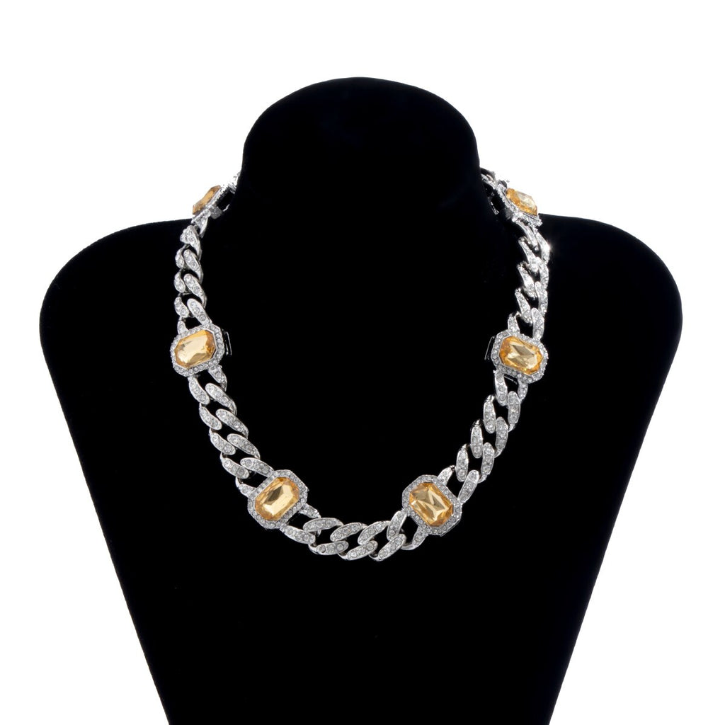 KunJoe Square Crystal Geometric Design Choker Women Vintage Punk Shiny Rhinestone Necklace Hip Hop Jewelry Chain Birthday Gift