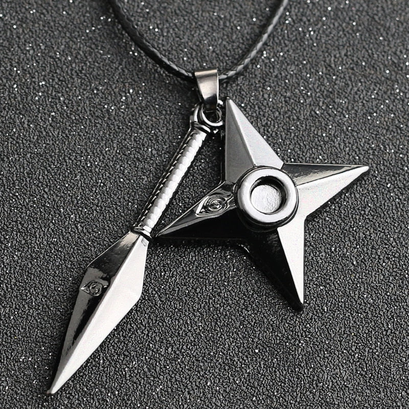 Kunai Dart Necklace Shuriken Weapon Konoha Logo Uzumaki Itachi Sasuke Pendant Leather Rope Ninja Cosplay Anime Jewelry
