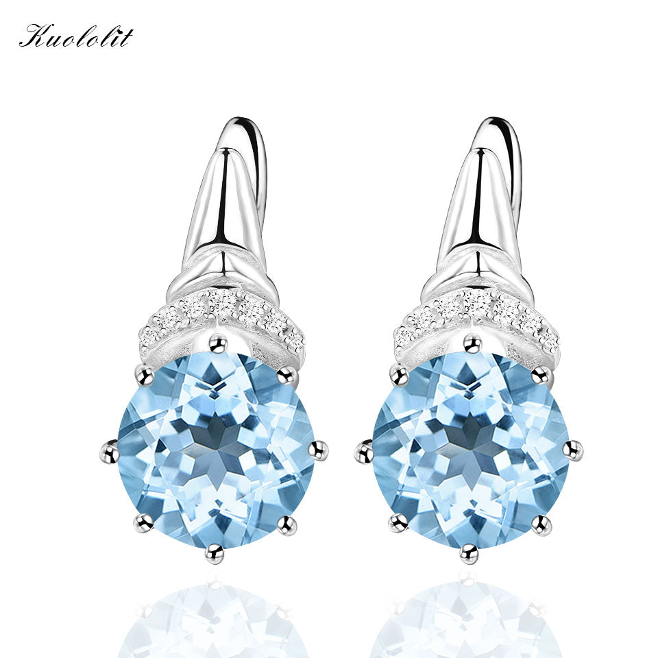 4.7ct Natural Sky Blue Topaz Clip Earrings For Women Genuine 925 Sterling Silver Vintage Fine Jewelry Women Girl Gift