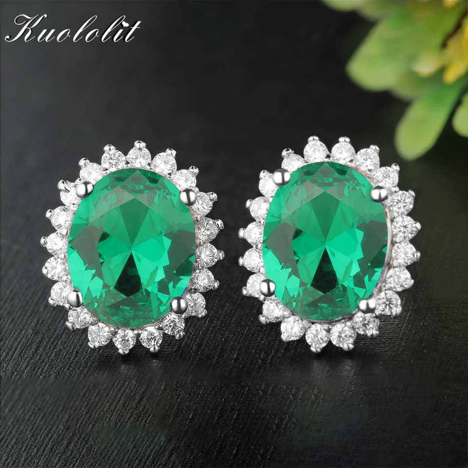 Solid 925 Sterling Silver Stud Earrings For Women 002S Gemstone Wedding Brand Fine Jewelry With Box
