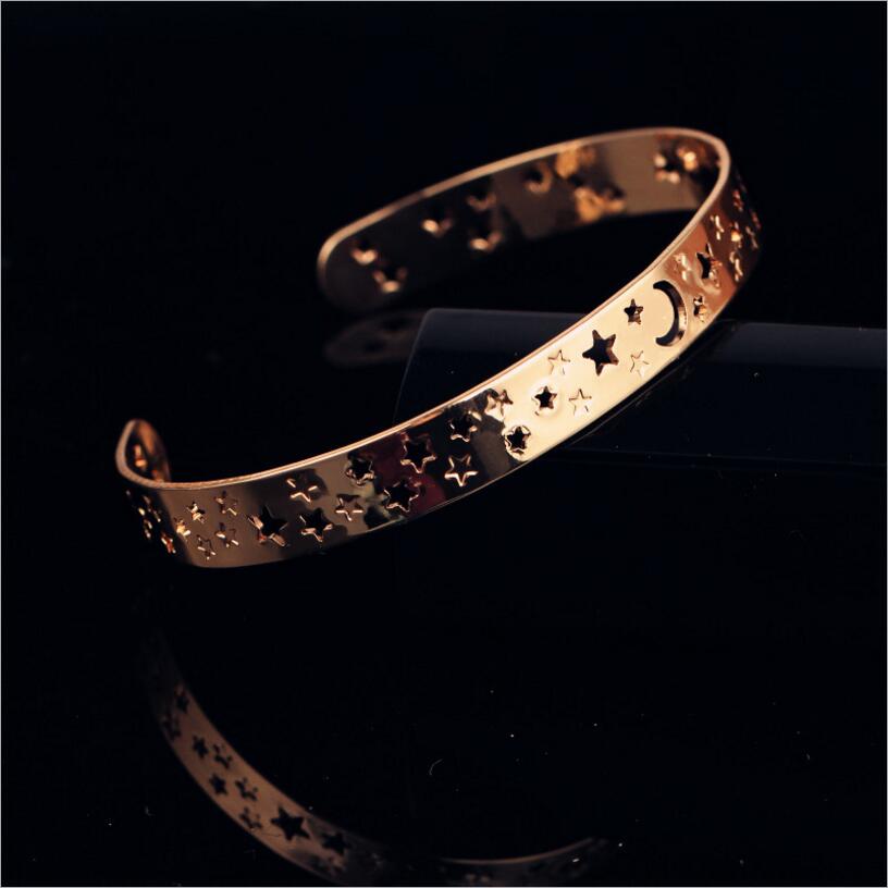 2020 New ! Fashion Fine Jewelry Pure Copper Prevent Rust Moon Star Openings Bracelets & Bangles Women Girl Gift B-157