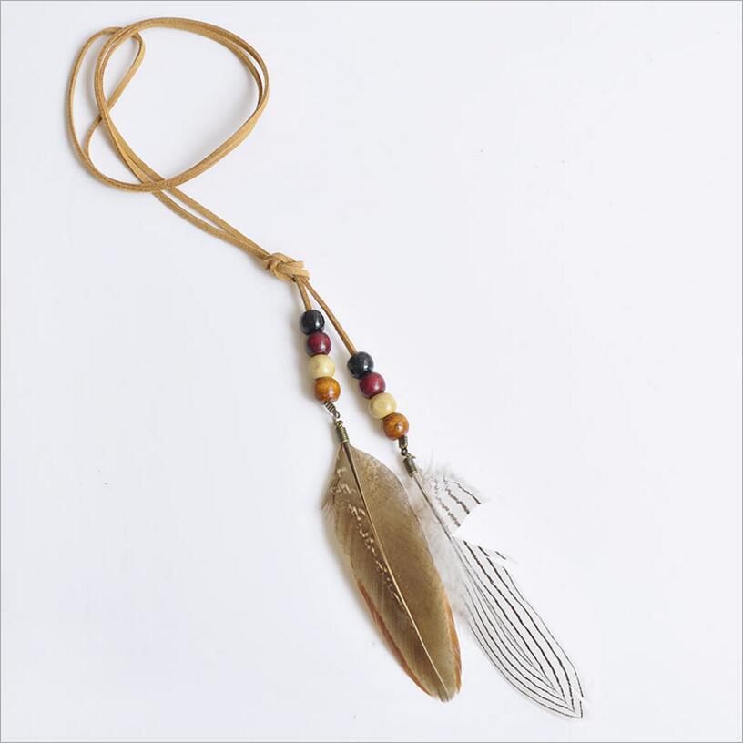 New ! Fashion Fine Jewelry Leather Rope Peacock Feather Beaded Crystal Two Uses Necklace & Head Rope For Women N-223